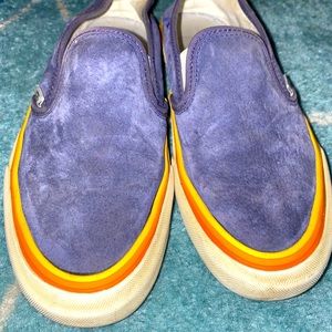 Suede navy blue vans with yellow and orange